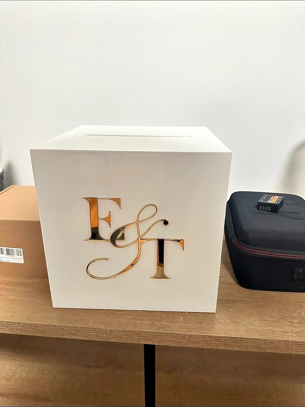 White Acrylic Card Box with Silver-Tone Lock